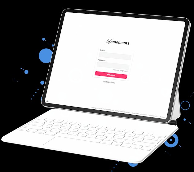lifemoments Konto: Anmeldeseite auf dem Tablet